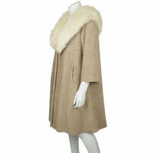 Galla Event Vintage 50S Stroller Wool Coat Large White Fox Fur Collar M